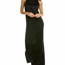 Theory Halter Silk-Trim Maxi Dress Women Dresses