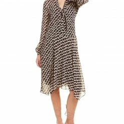 Theory Tie-Neck Drape Midi Dress Women Dresses