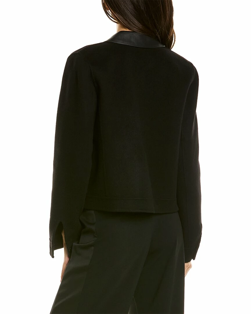 Theory Combo Crop Leather-Trim Wool & Cashmere-Blend Jacket Women Outerwear 4 Theory Combo Crop Leather-Trim Wool & Cashmere-Blend Jacket Women Outerwear - Image 2