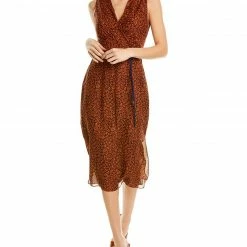 Theory Tie-Front Silk Midi Dress Women Dresses