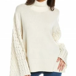 Theory Cabled Sleeve Cashmere Sweater Women Sweaters & Knits