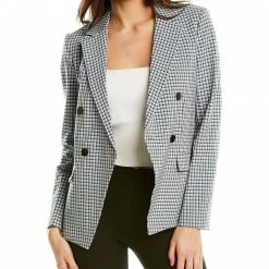 Theory Double-Breasted Linen-Blend Blazer Women Suits & Separates
