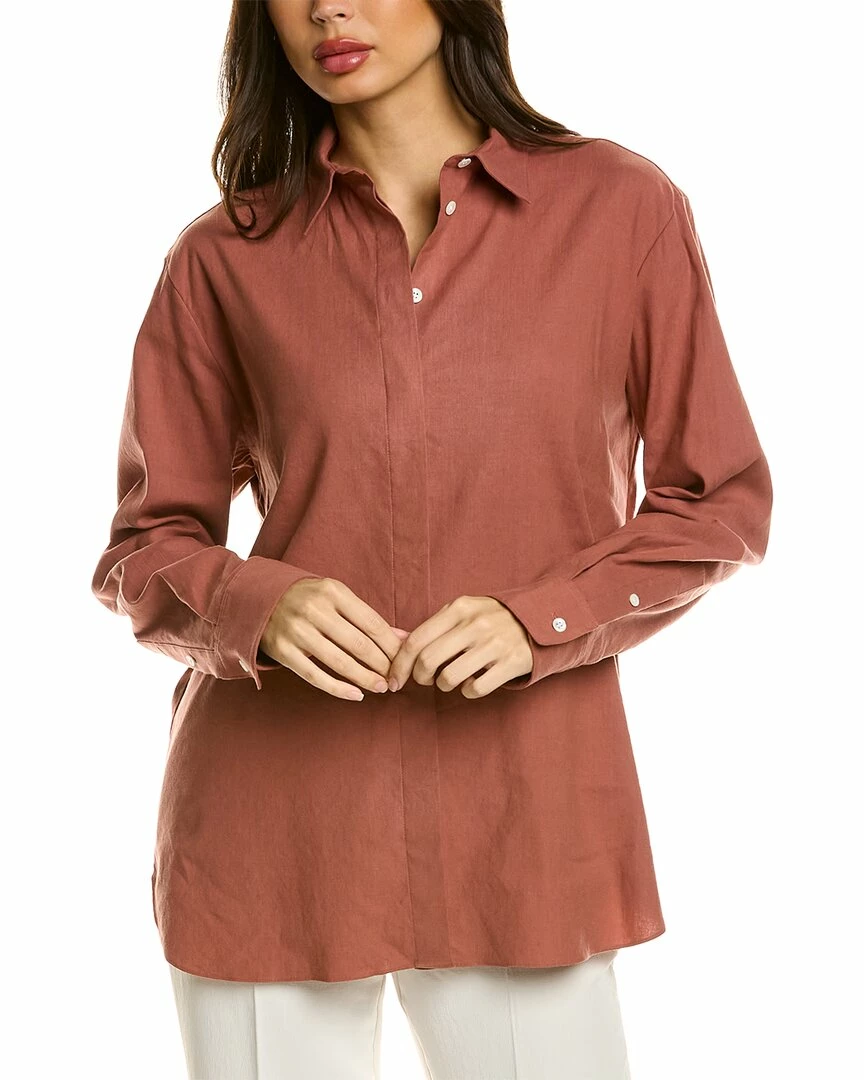 Theory Classic Menswear Linen-Blend Shirt Women Tops 3 Theory Classic Menswear Linen-Blend Shirt Women Tops