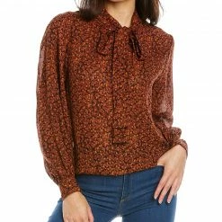 Theory Blouson Sleeve Silk Top Women Tops